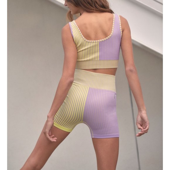 🎉LAST CHANCE🎉 NWT FP Movement Stripe Mix Bra / Yellow + Purple Combo - Picture 2 of 5